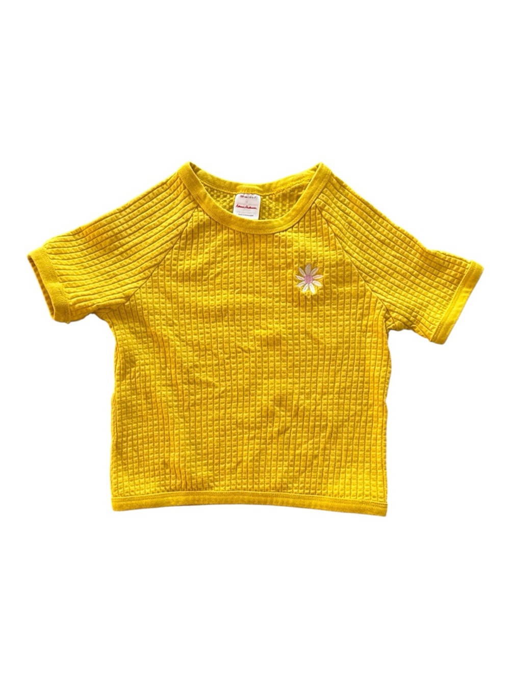 Hanna Andersson Kids Yellow Knit Cotton Daisy Appliqué Top 6/7 Years